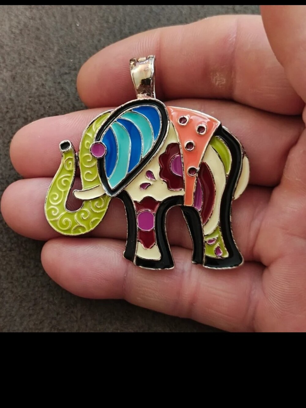 1980s/90s "Wearable Art" by Roman Silver Tone Enamel Elephant Pendant